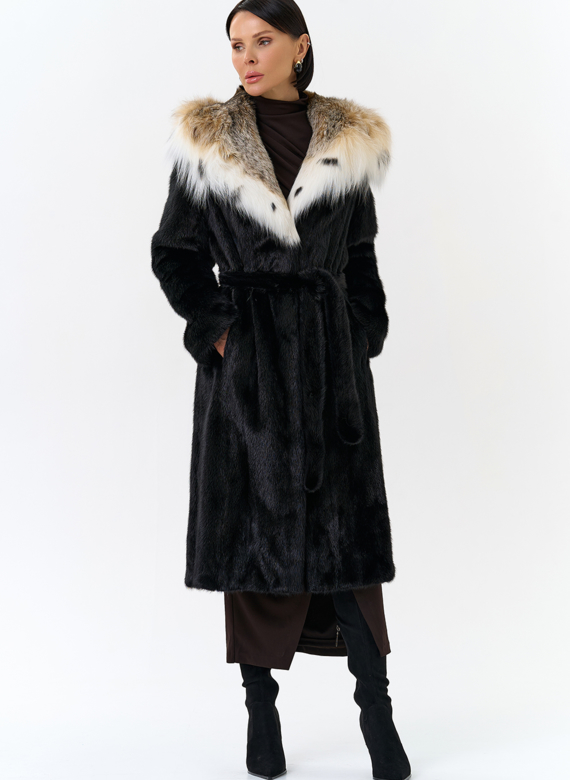Норковая шуба с рысью в черном цвете