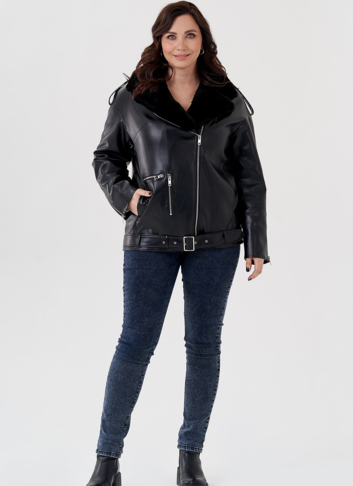 Куртка-косуха из эко кожи на утеплителе с натуральным мутоном