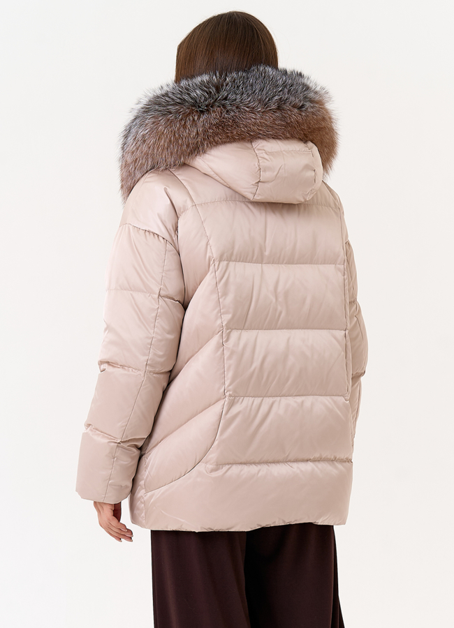 фото Женский пуховик с отделкой из меха блюфрост модель № 31440