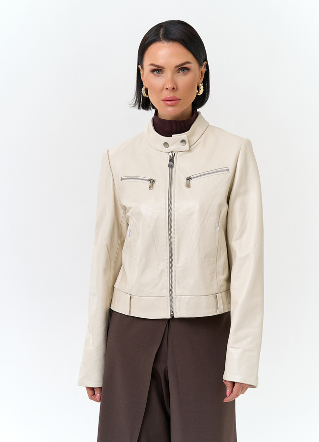 Белая куртка из натуральной кожи модель № 32729 универмаг малина