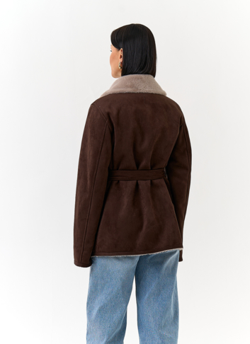 Женская двухсторонняя дубленка из эко замши