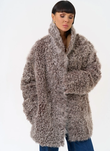 Женская двухсторонняя дубленка с воротником  фото