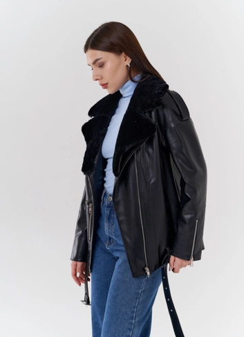 Куртка-косуха из эко кожи на утеплителе с натуральным мутоном Куртка-косуха из эко кожи на утеплителе с натуральным мутоном