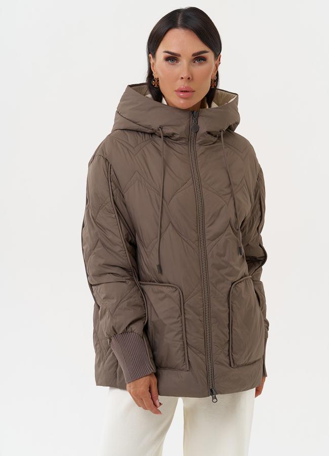 Женская куртка с капюшоном модель № 31288 меха малина