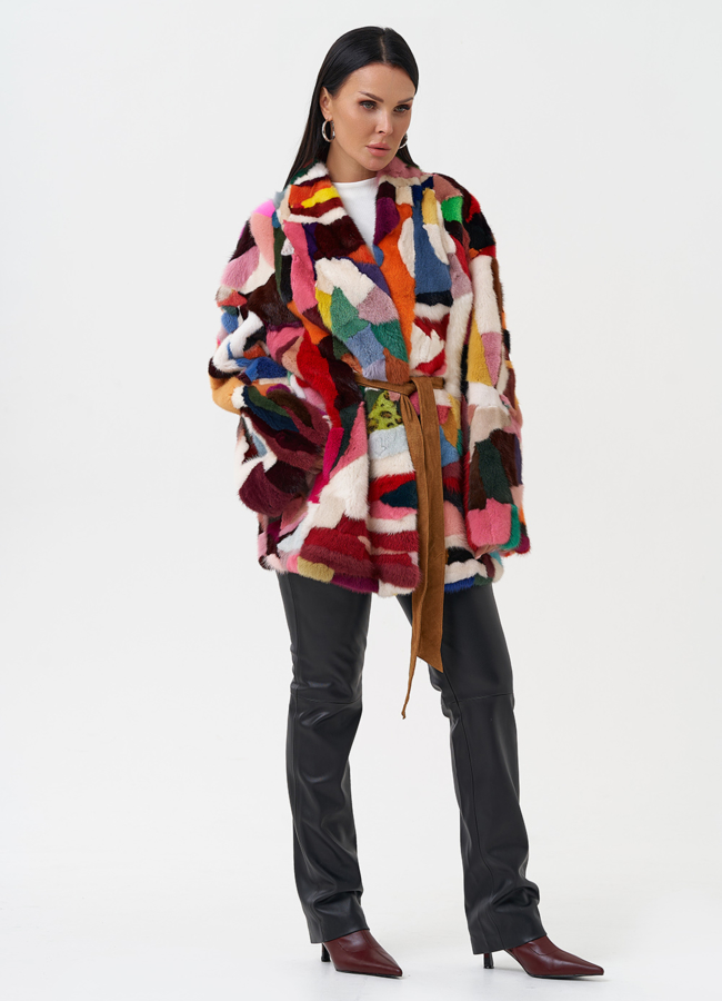 Яркая шуба из меха норки модель № 27622 универмаг малина