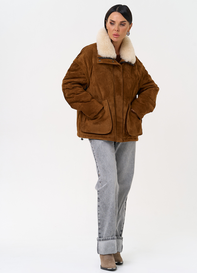 Пуховик - трансформер из натуральной замши модель № 31372 универмаг малина