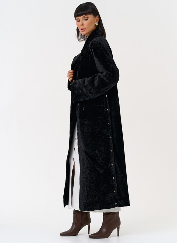 Женская двухсторонняя дубленка с английским воротником