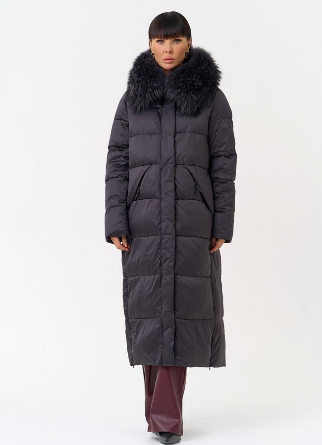 фото Женский пуховик с капюшоном из меха чернобурки модель № 31674