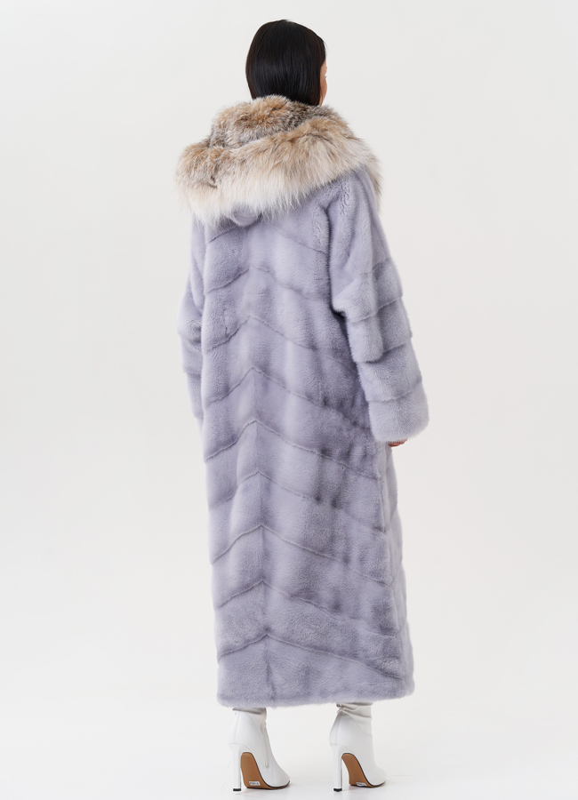 фото Женская норковая шуба с капюшоном из меха рыси модель № 27570