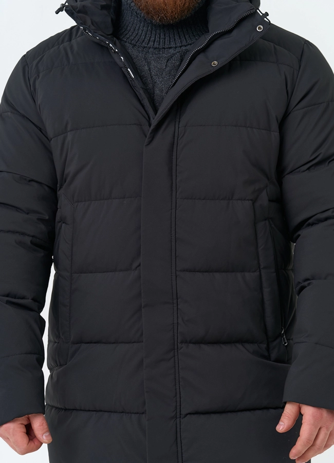 Мужской удлиненный пуховик с капюшоном модель № 34073 универмаг малина фото