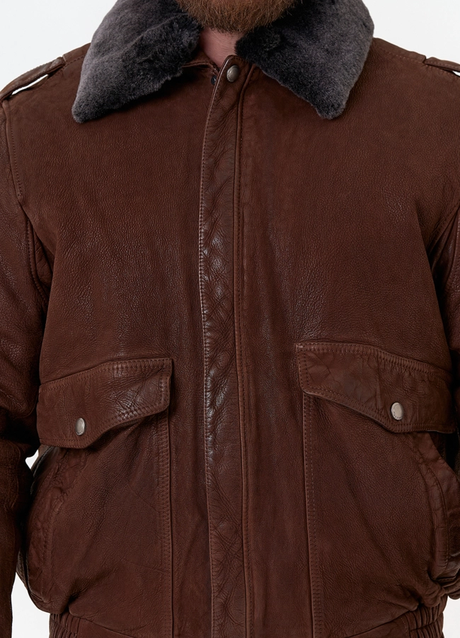 Куртка пилот из натуральной кожи с отделкой из овчины модель № 31658 универмаг малина