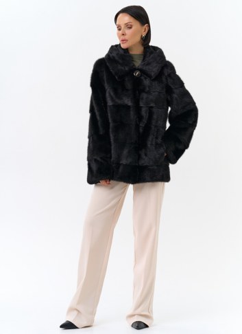 Укороченная норковая шуба черного цвета 2 в 1
