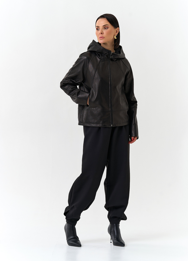 Женская куртка из натуральной кожи с капюшоном модель № 32679 универмаг малина