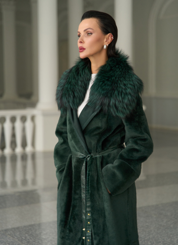 Женская двусторонняя дубленка из меха овчины Cortos с поясом из кожи питона