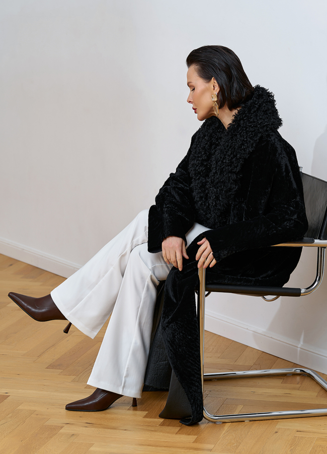 Женская натуральная дубленка с воротником шаль модель № 31852 универмаг малина