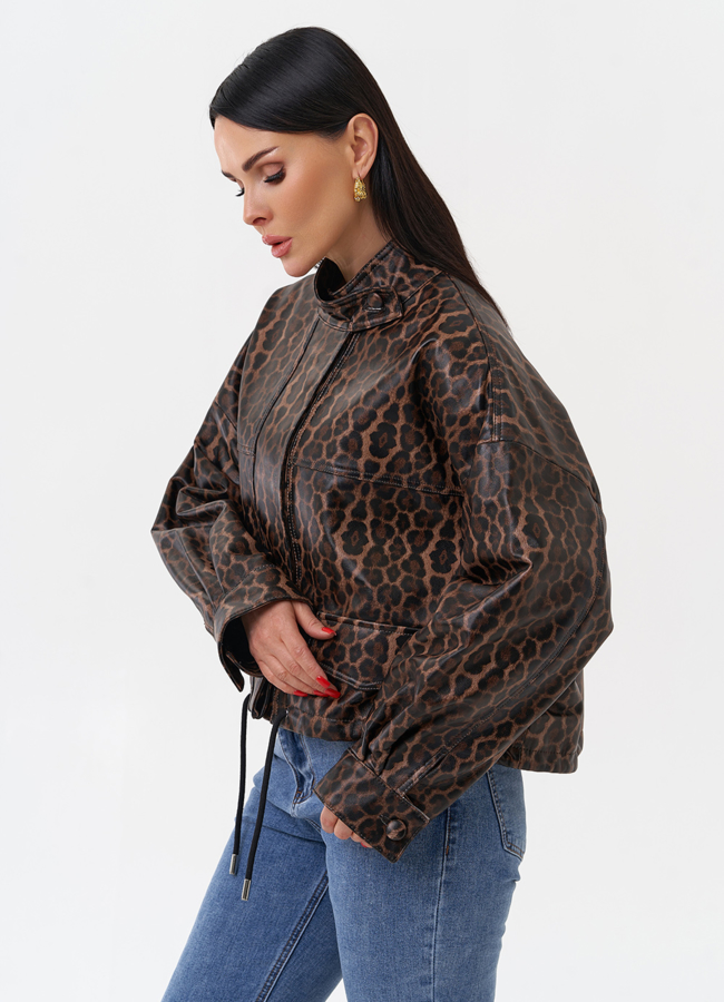 Леопардовая кожаная куртка модель № 4315 универмаг малина