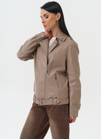 Куртка косуха из эко кожи бежевого цвета