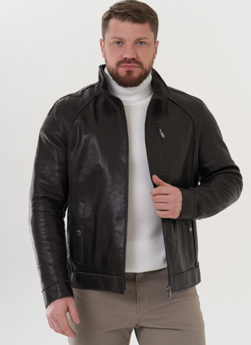 Мужская кожаная куртка с капюшоном