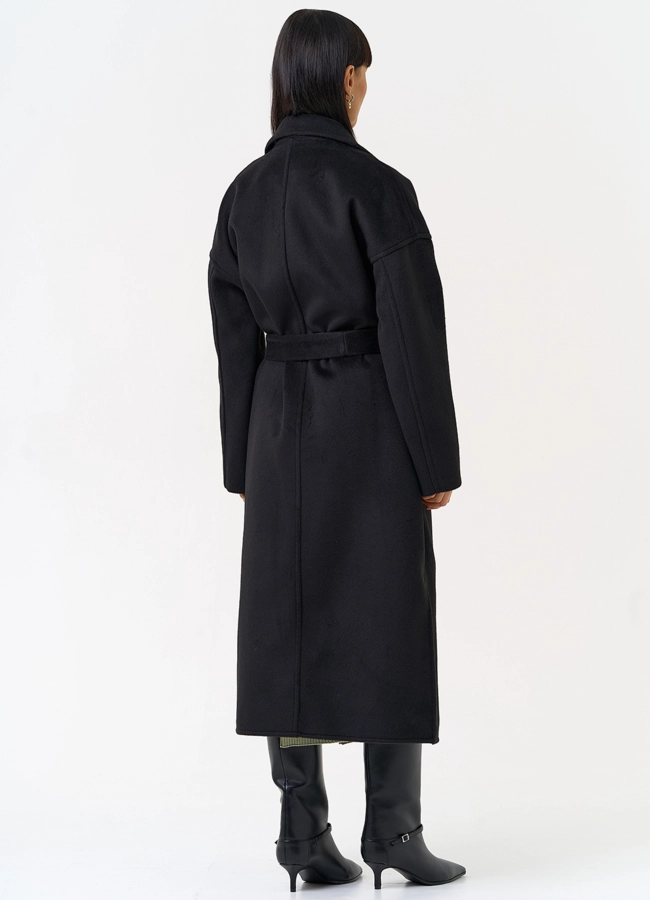 фото Женское двубортное пальто черного цвета модель № 31623
