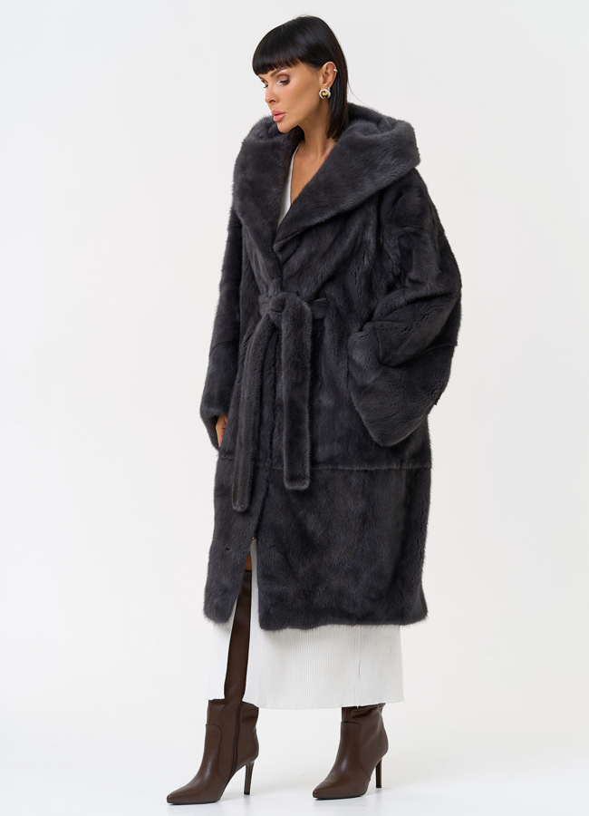 фото Женская шуба из меха норки с капюшоном  модель № 30673