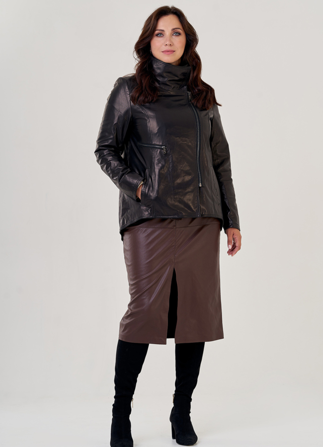 Кожаная куртка на молнии в черном цвете модель № 10703 универмаг малина