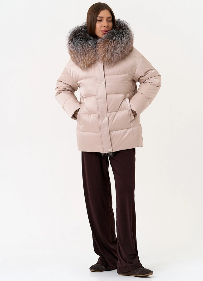 Женский пуховик с отделкой из меха блюфрост модель № 31440 в рассрочку