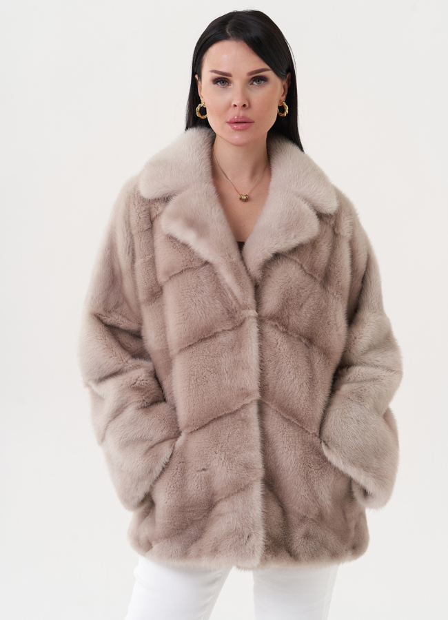 Укороченная шуба из меха норки с английским воротником модель № 30688 универмаг малина