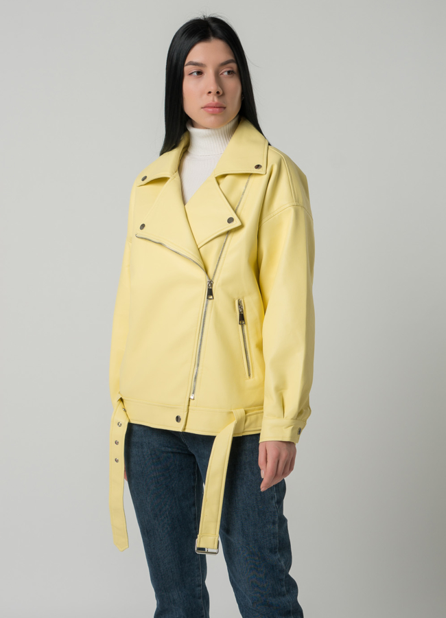 Женская удлиненная косуха-оверсайз в светло-желтом цвете модель № 22404 универмаг малина