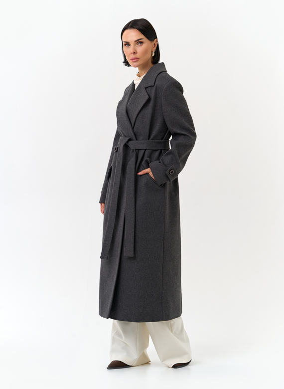 Женское длинное пальто с поясом