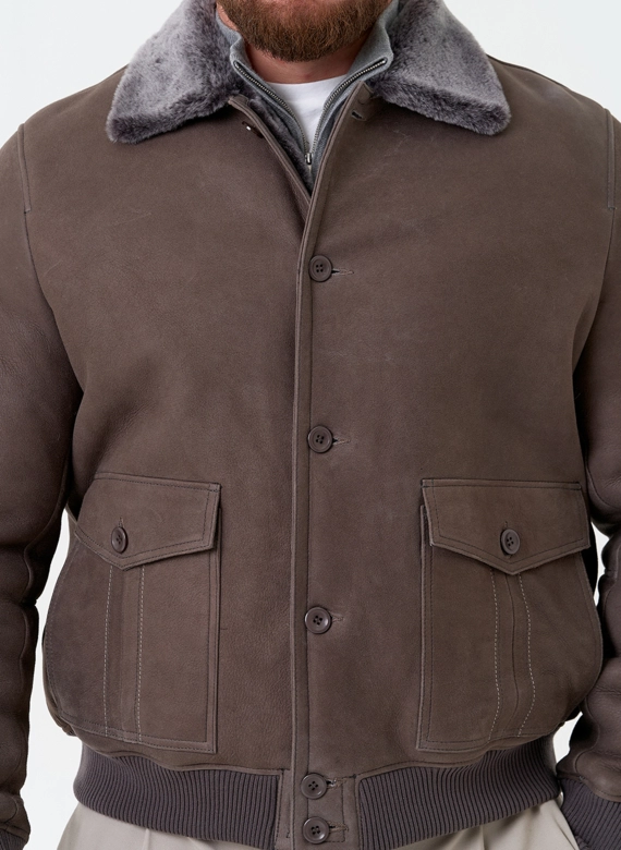 Мужская натуральная дубленка бомбер