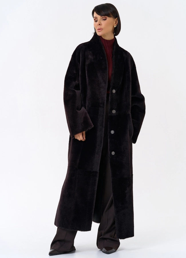 Женская двухсторонняя дубленка с декоративным поясом модель № 31853 универмаг малина