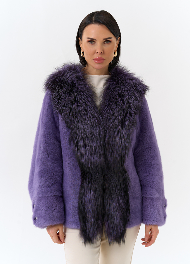 Шуба из норки с отделкой из меха чернобурки модель № 31177 универмаг малина