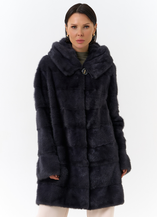 Норковая шуба трансформер с капюшоном модель № 24956 меха малина
