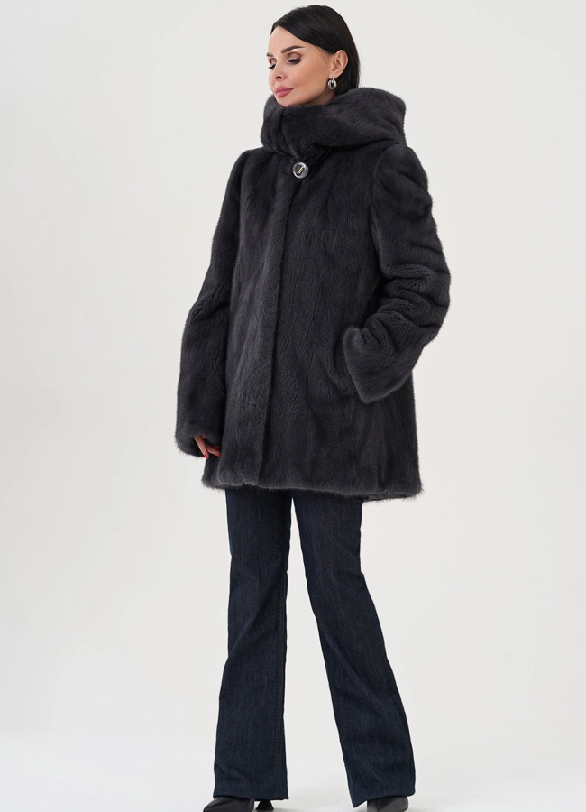 Шуба из норки в цвете графит модель № 31328 универмаг малина