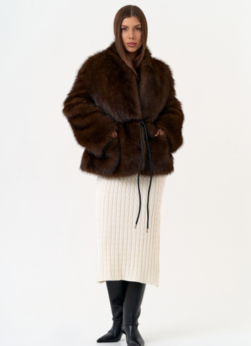 Женская шуба из эко меха с поясом