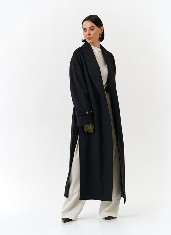 Женское длинное пальто с поясом