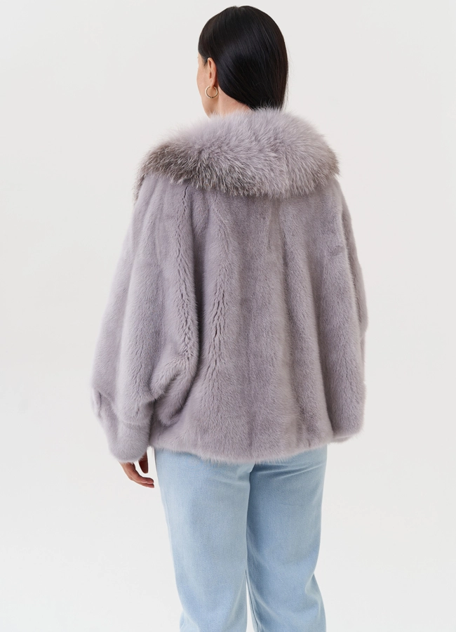 Укороченная норковая шуба с чернобуркой модель № 27585 универмаг малина