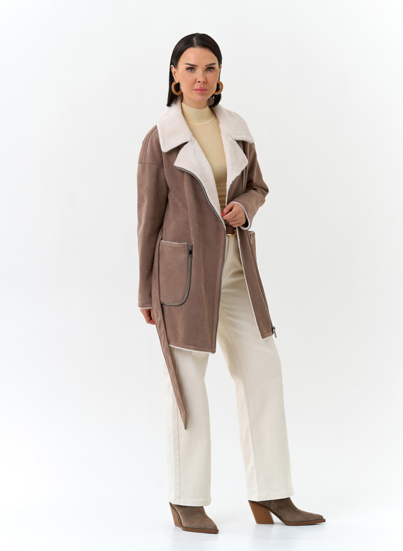 Женская дубленка из эко замши