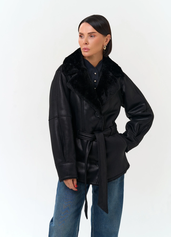 Женская дубленка из эко замши модель № 33885 универмаг малина