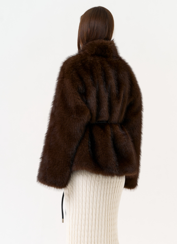 Женская шуба из эко меха с поясом