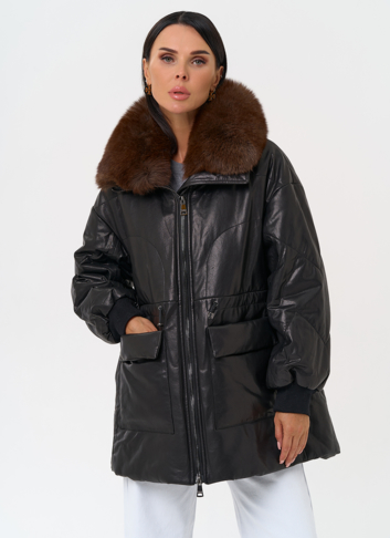 Полупальто из натуральной кожи с мехом песца Полупальто из натуральной кожи с мехом песца