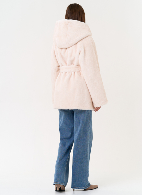 Женская шуба из эко меха с капюшоном