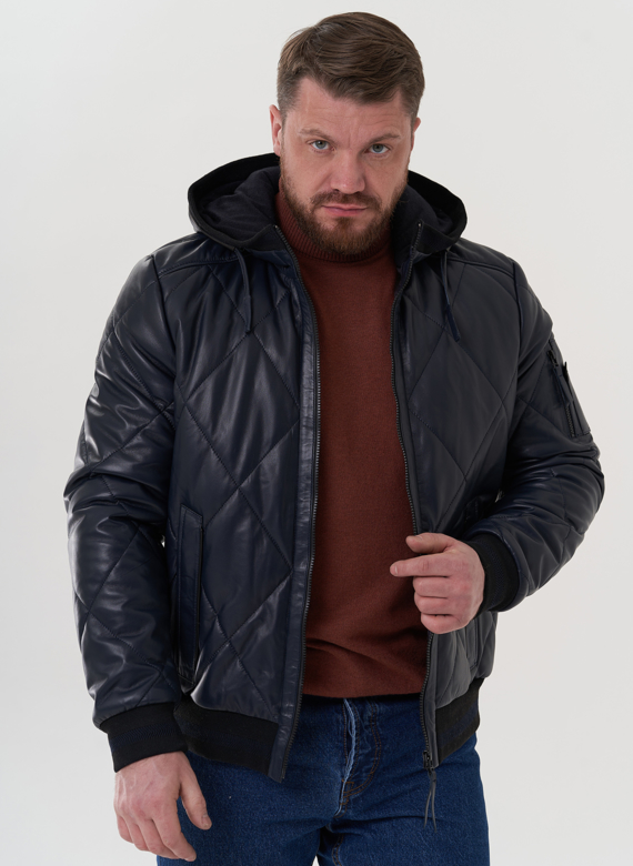 Куртка из натуральной кожи синего цвета