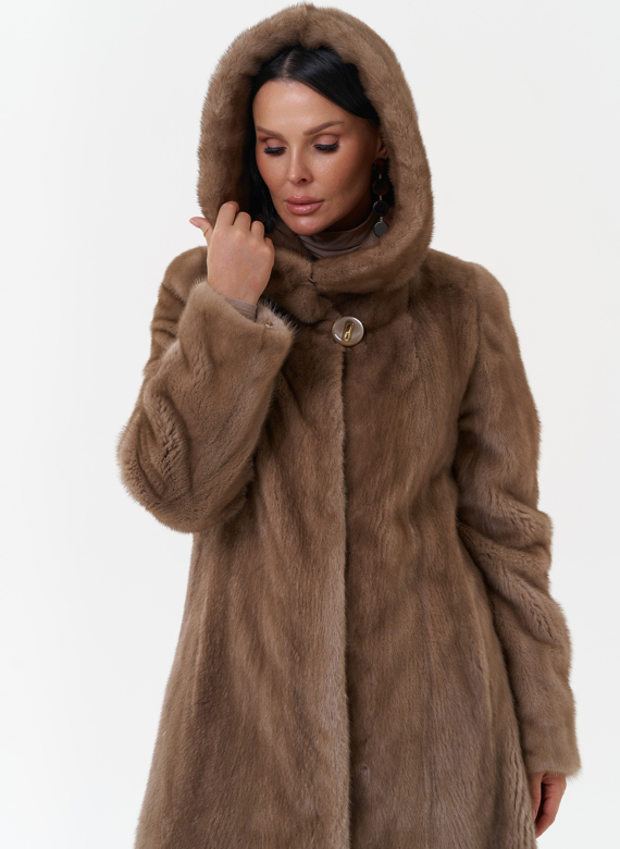 Норковая шуба балетка с капюшоном