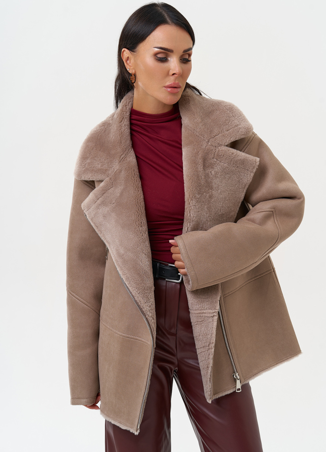 Женская дубленка из эко замши прямого кроя модель № 31284 универмаг малина