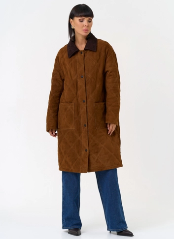 Женский пуховик из натуральной замши 