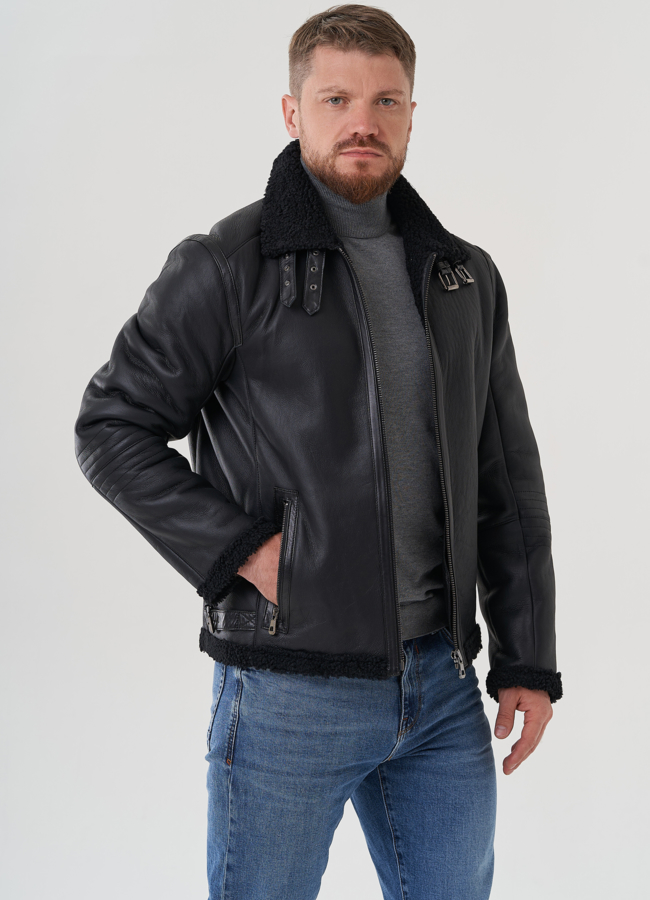 Мужская дубленка черного цвета  модель № 81633 в рассрочку