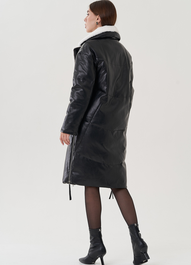 Пуховик женский из эко кожи с английским воротником модель № 25466 универмаг малина