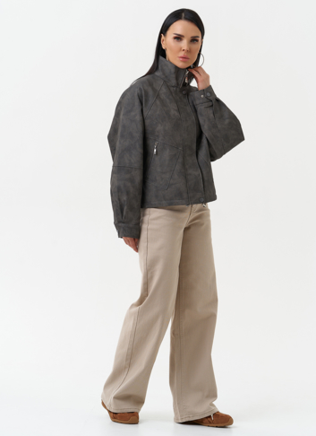 Куртка бомбер из эко кожи с воротником стойкой