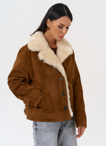 Пуховик из натуральной замши с мехом